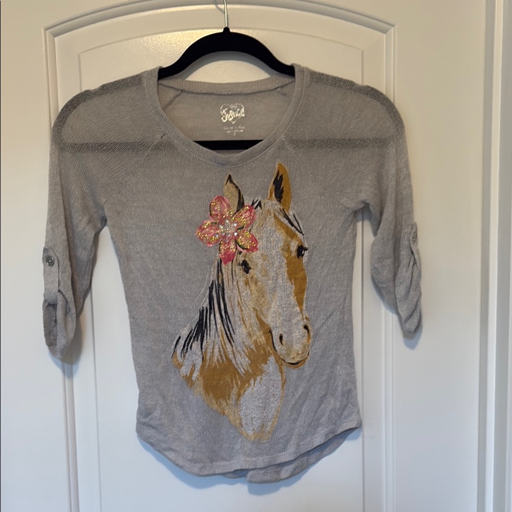 Justice Pink and Gray Graphic Sweater